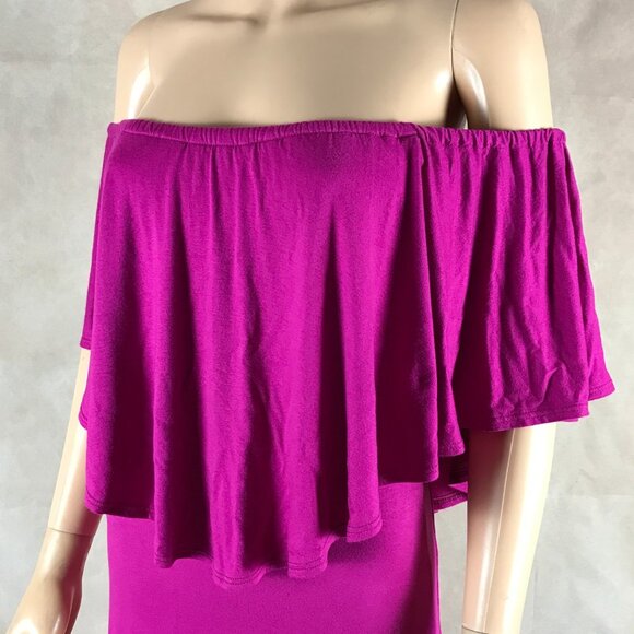 CRYSTAL DOLL Off-the-shoulder Magenta Layered Bodycon Dress NEW Small - Picture 3 of 5